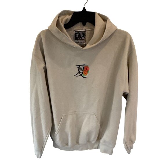 Riot Society Beige Hoodie Medium Kanji Flower Graphic Pullover Unisex - Picture 2 of 7